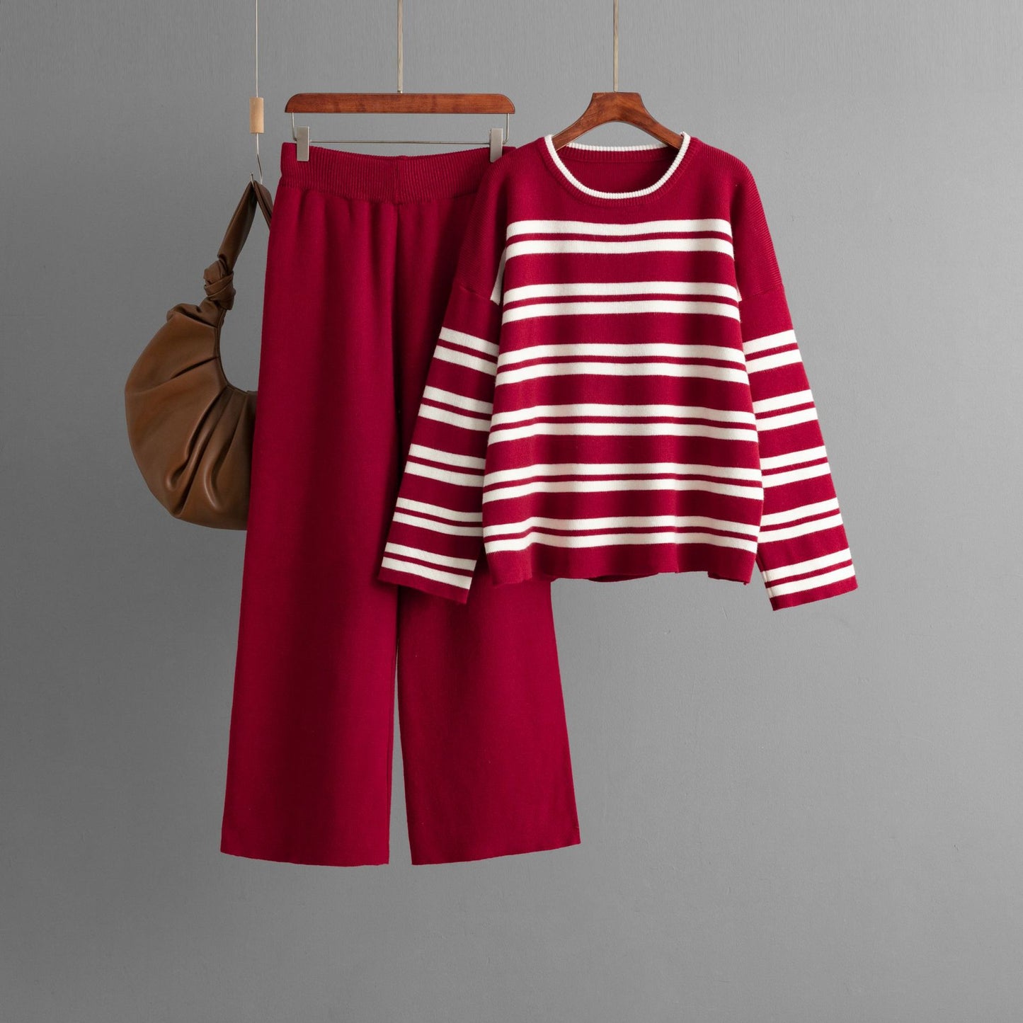 Striped Sweater Set Autumn and Winter 2024 New Loose Fashion Casual Wide-leg Pants Knitted Two-piece Set
