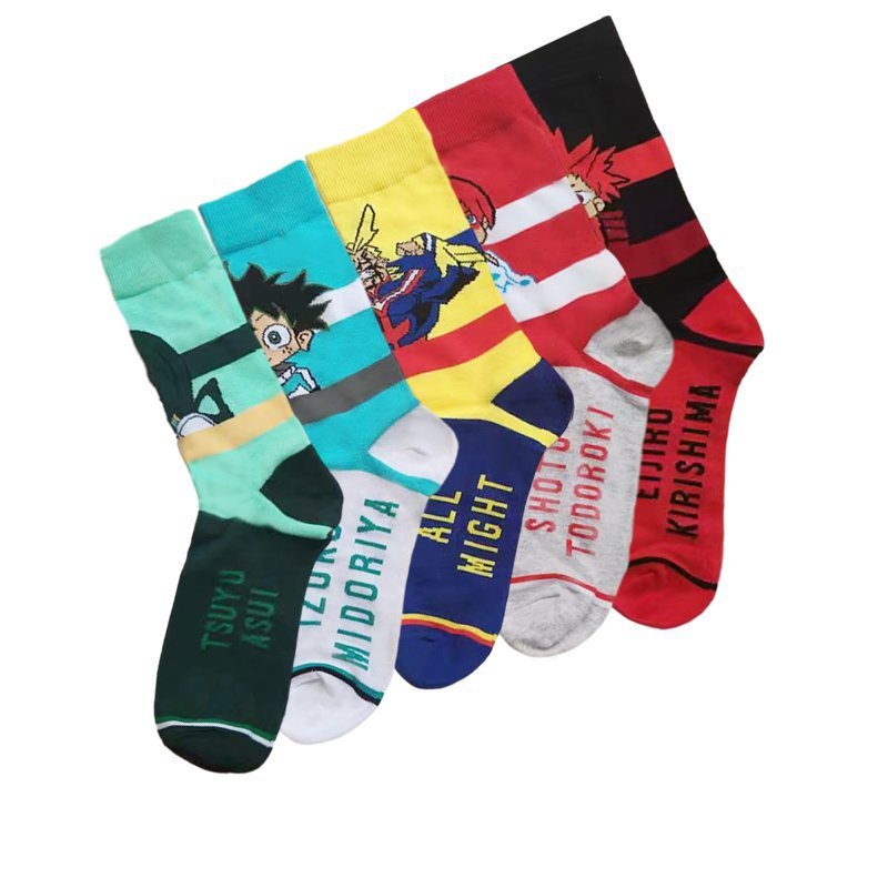 Men's Medium Tube Wholesale Four Seasons Animation Men's Socks Hero College Women Ins Cotton Casual Socks-5PRS