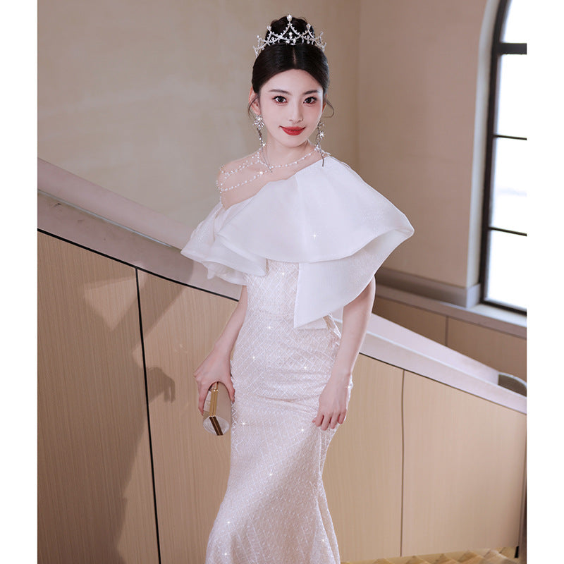 Luxury Fishtail Evening Gown for Women: French Inspired Elegant Party Dress with Sophisticated Atmosphere