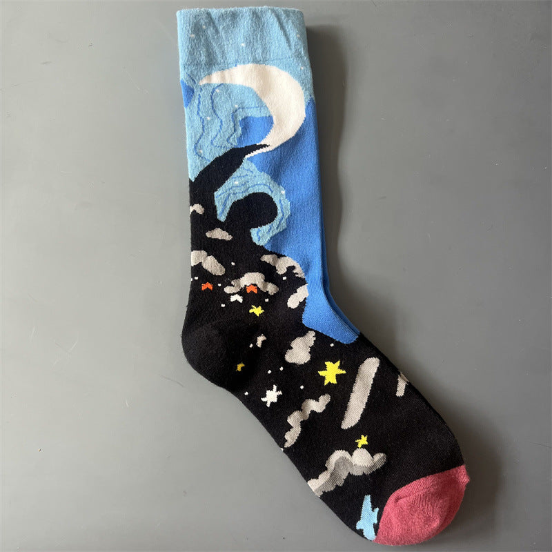 New Product Mid Calf Socks Women Oil Painting Socks Niche Fun Literary and Artistic Color Socks