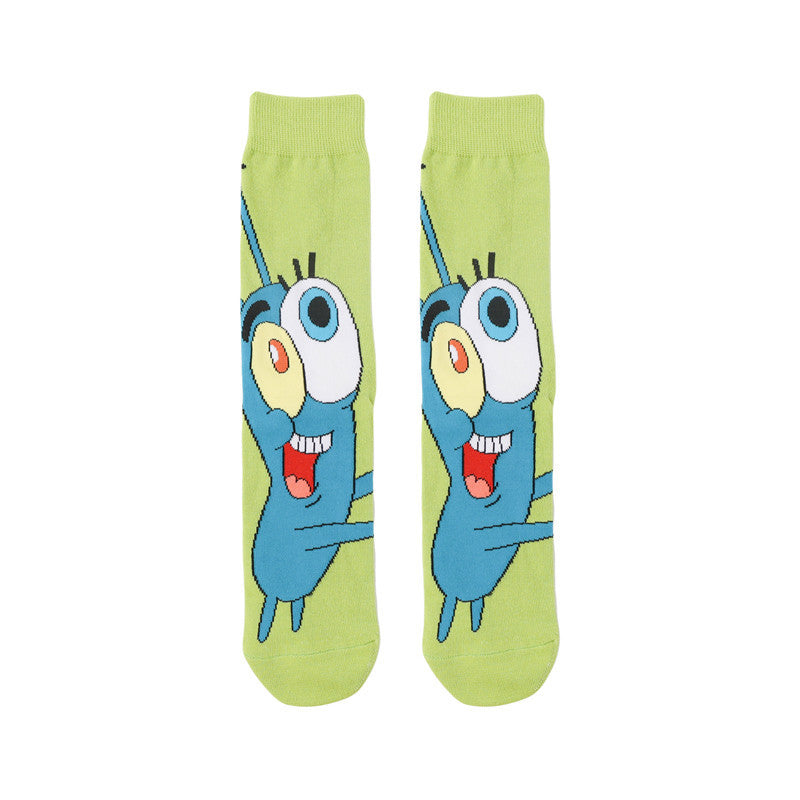 Tide Socks Cotton Cute Animation Socks Cartoon Men's Flower Socks Medium Tube Socks Women's Stockings-5PRS