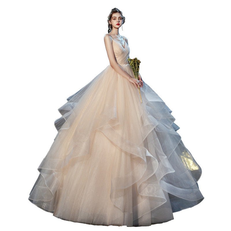 New Temperament Sexy Deep V Wedding Dress, Tube Top Suspender Qi Di Mesh Wedding Photo Wedding Dress