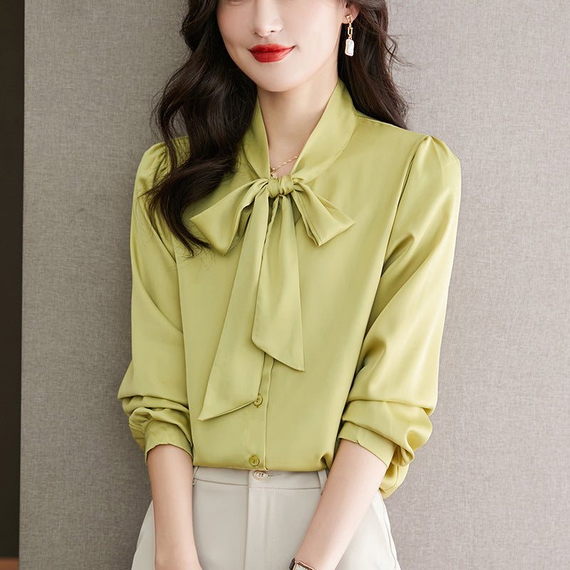 Silky White Detachable Ascot Tie Blouse: Premium Long Sleeve Work to Gala Shirt for Women - Sustainable Luxe Edition