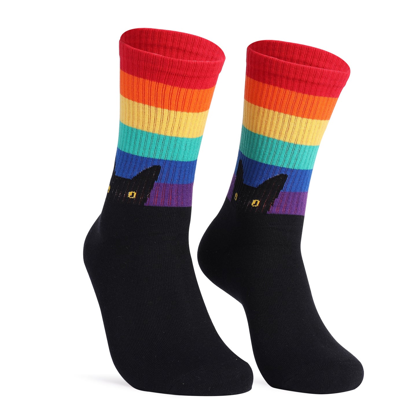 Casual Socks Hot Flashes Cat and Dog Rainbow Large Size Cotton Socks Women's Socks Casual Pure Cotton Women's Medium Tube Socks