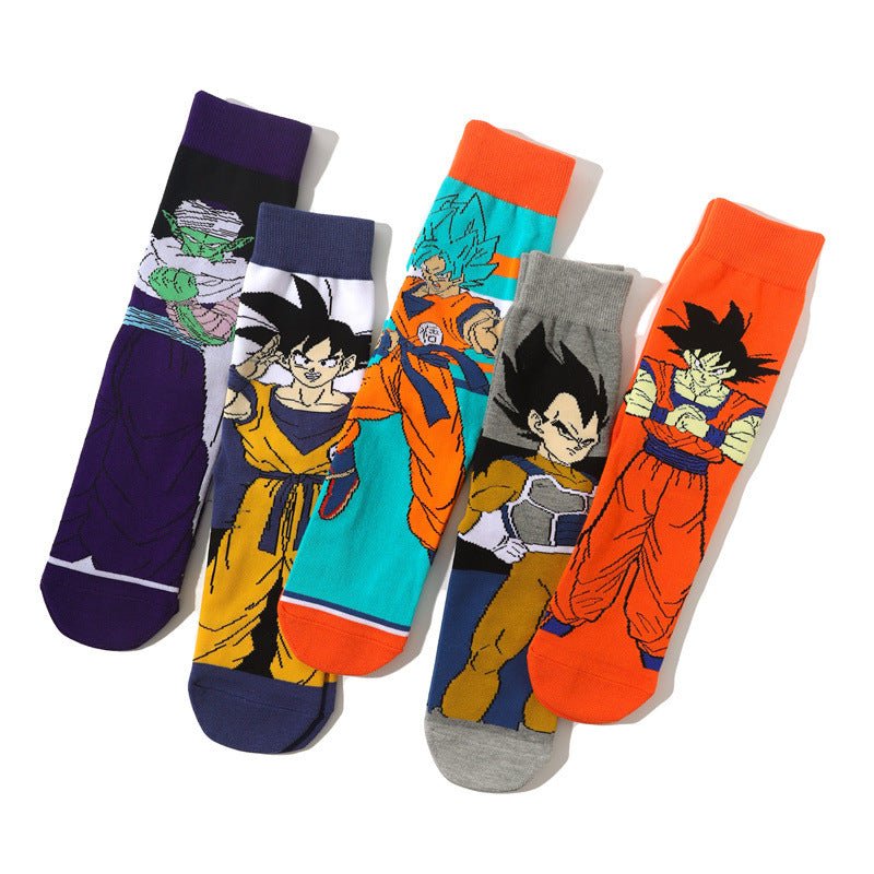 Men's Dragon Ball Cotton Long Tube Tide Socks Four Seasons Medium Tube Women's Animation Animation Men's Socks-5PRS