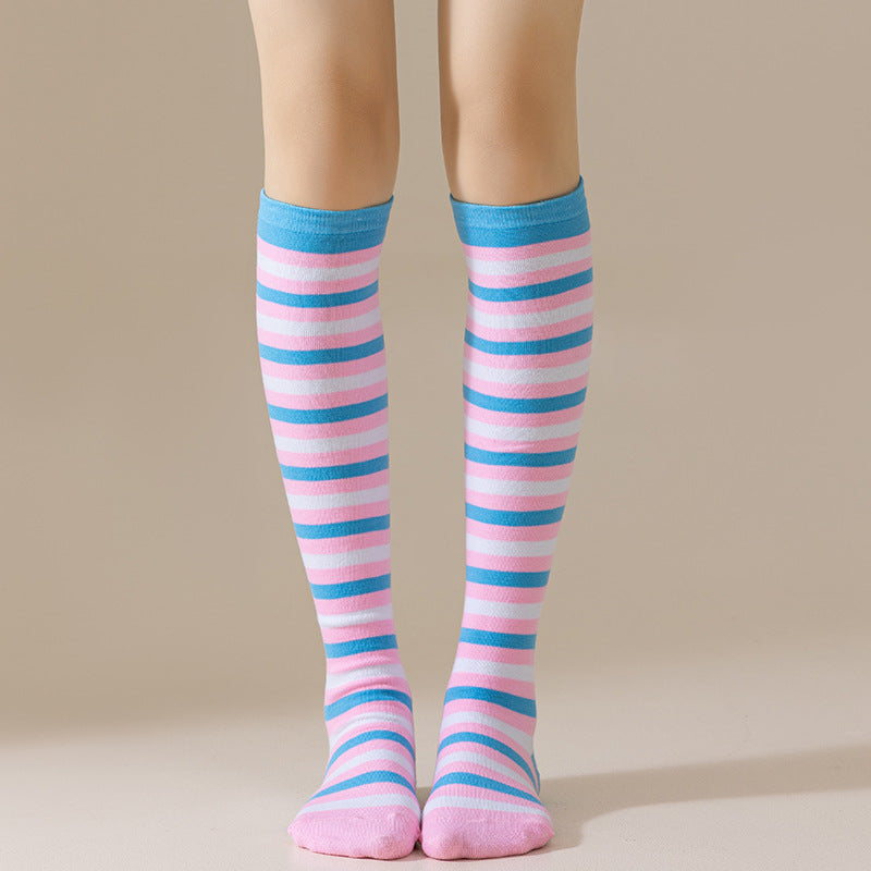 Rainbow Striped European and American Socks Women's Long Tube Party Show Halloween Cosplay Calf Socks