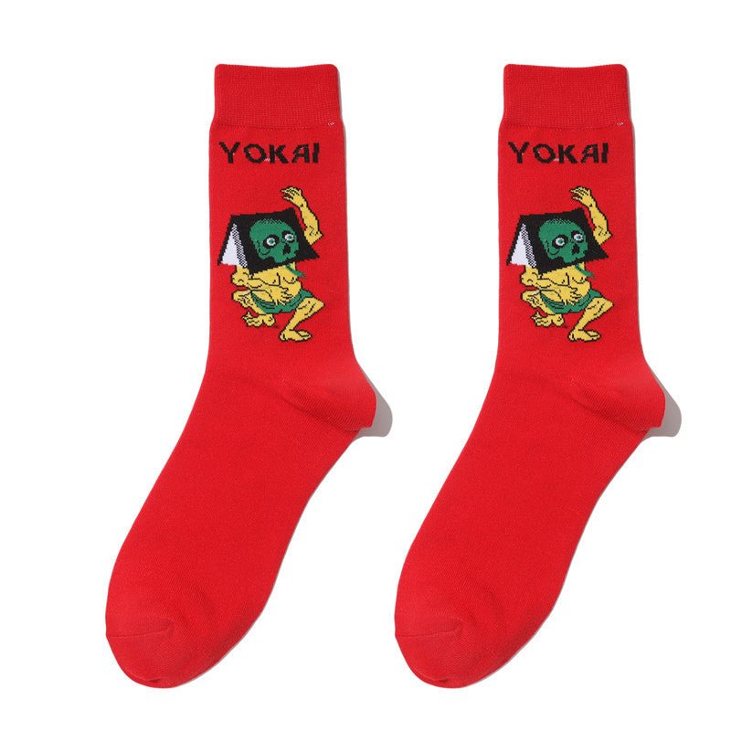 Male Japanese Monster Animation Socks Female Cotton Monster Story Sock Cartoon Personality Trend Boat Socks-5PRS