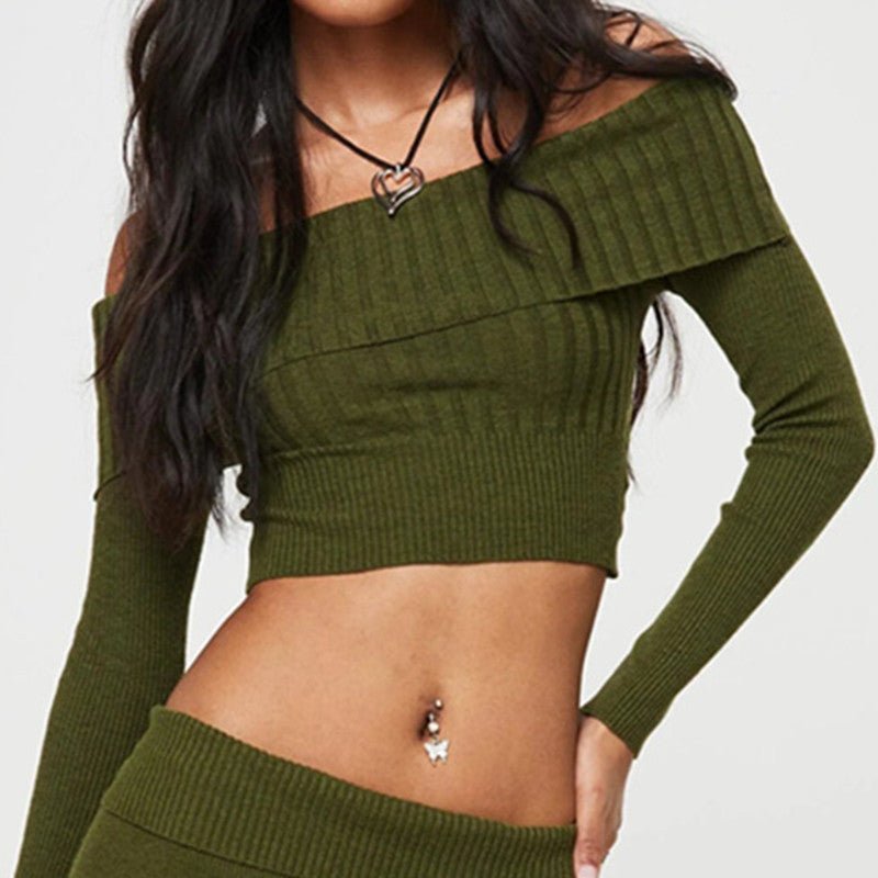 European and American women's sweater new sexy Spice Girl one-word neck long-sleeved knitted sweater
