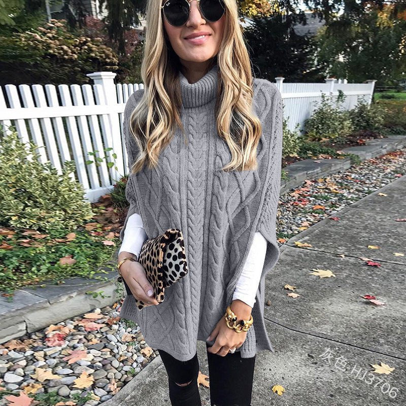 New Turtleneck Solid Color Street Hipster Sweater Loose Fashion Sweater Women's Shawl