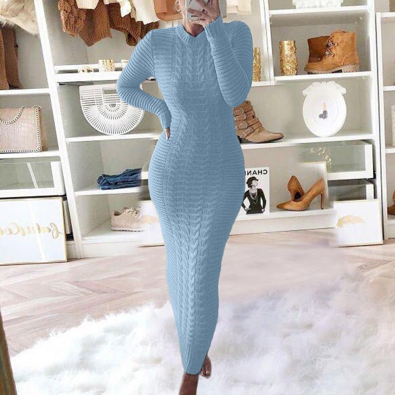 Autumn and Winter New Women's Fashion Twist Long-sleeved Woolen Dress