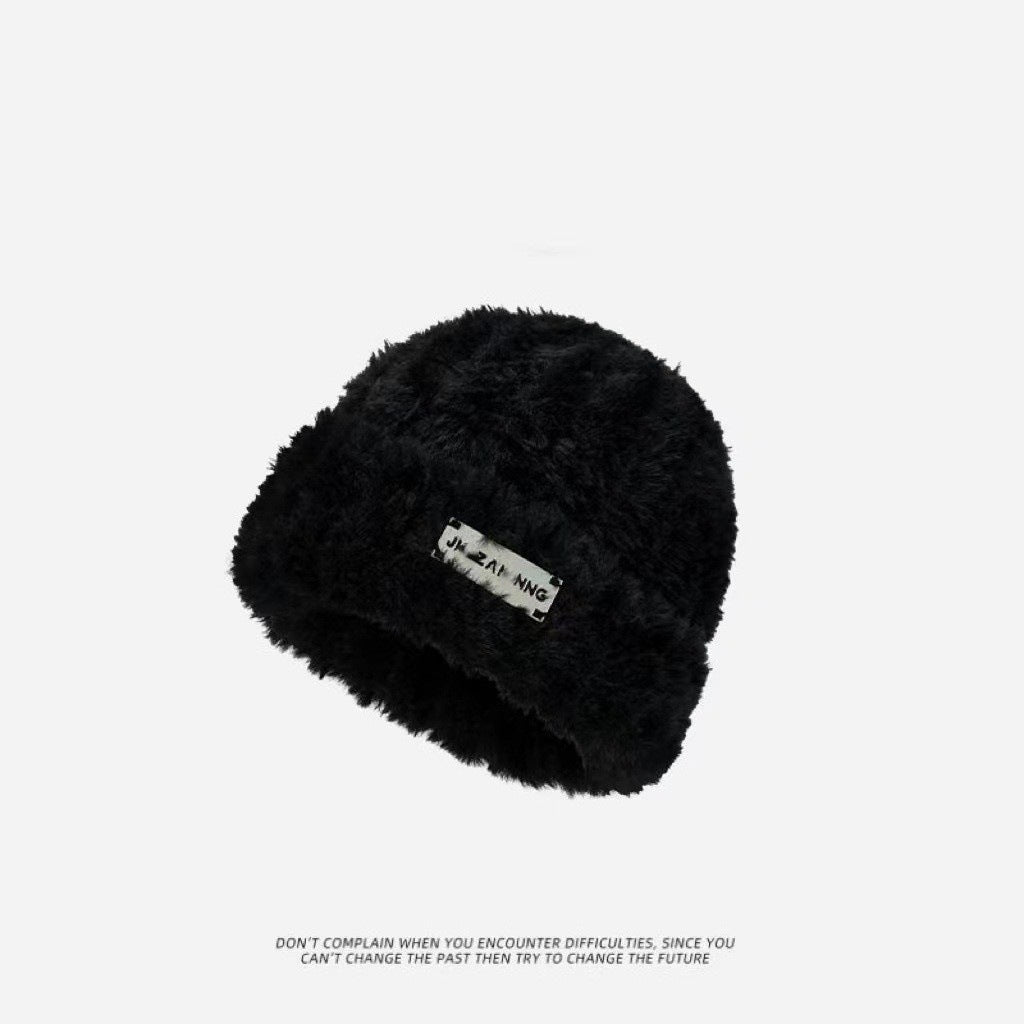 New Knitted Hat Children's Winter Wool Stripes Show A Small Face Plush Warm Thickened Large Head Circumference Ear Protectors Stacking Hat