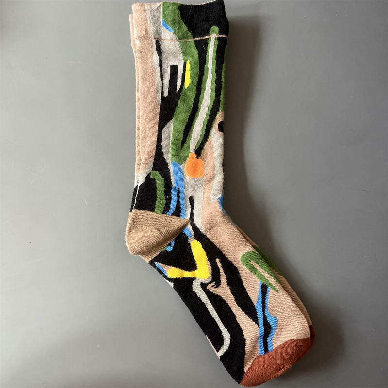 New Product Mid Calf Socks Women Oil Painting Socks Niche Fun Literary and Artistic Color Socks