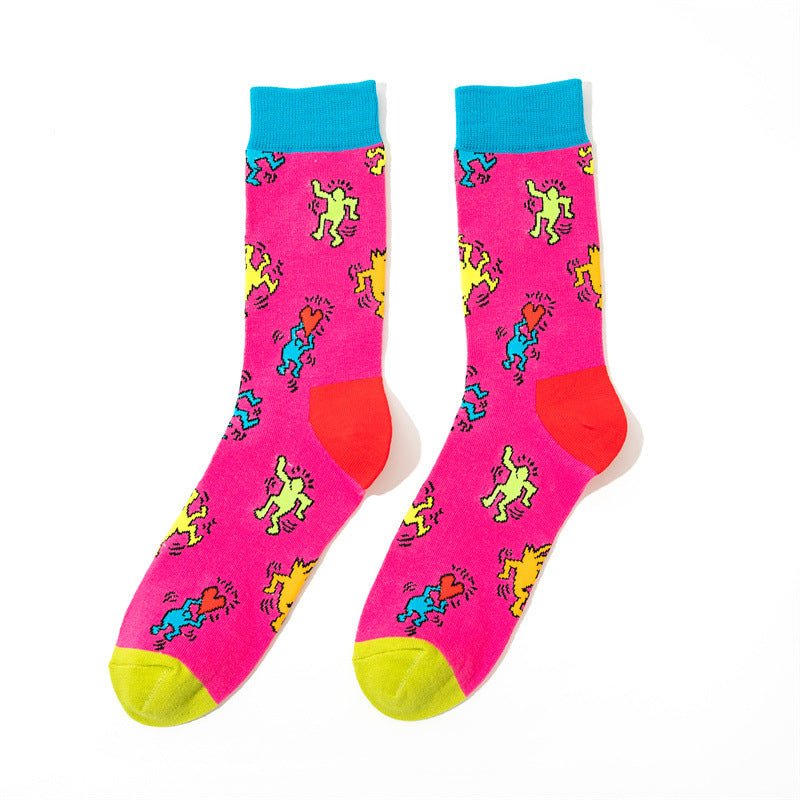 Male Medium Tube Personality Pattern Men's Animation Women's Wholesale Socks Long Tube Comic Film Socks-5PRS