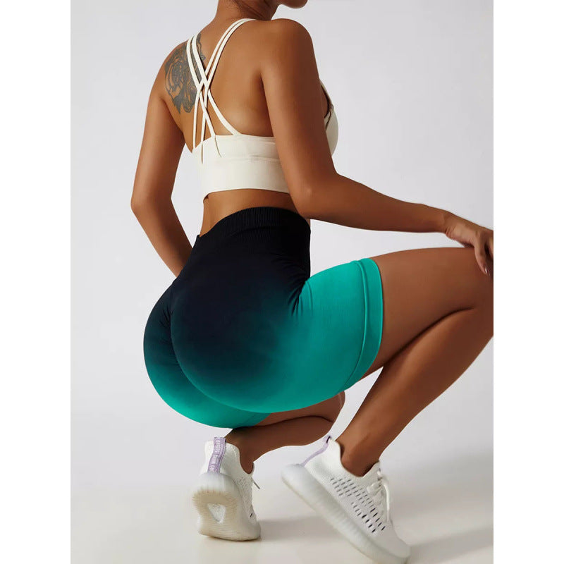 Seamless Yoga Pants Set | Peach Nude Gradual Change Booty Lift | 4-Way Stretch Sports Shorts | Eco-Friendly 3D Knit