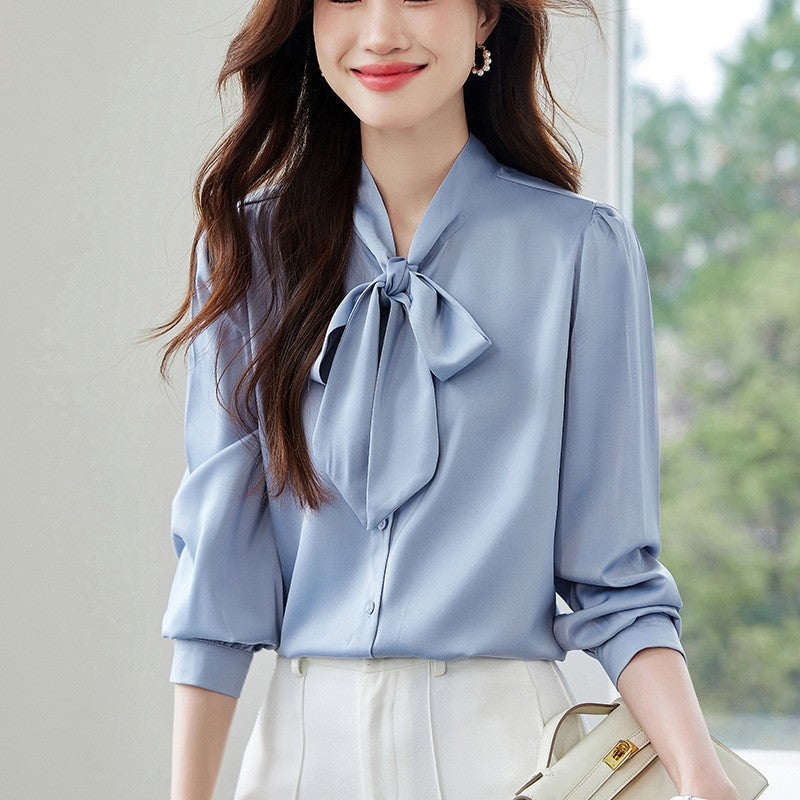 Silky White Detachable Ascot Tie Blouse: Premium Long Sleeve Work to Gala Shirt for Women - Sustainable Luxe Edition