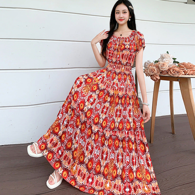 Prairie Dream Dress: Tiered Cotton Maxi - Cold Shoulder & Smocked Waist
