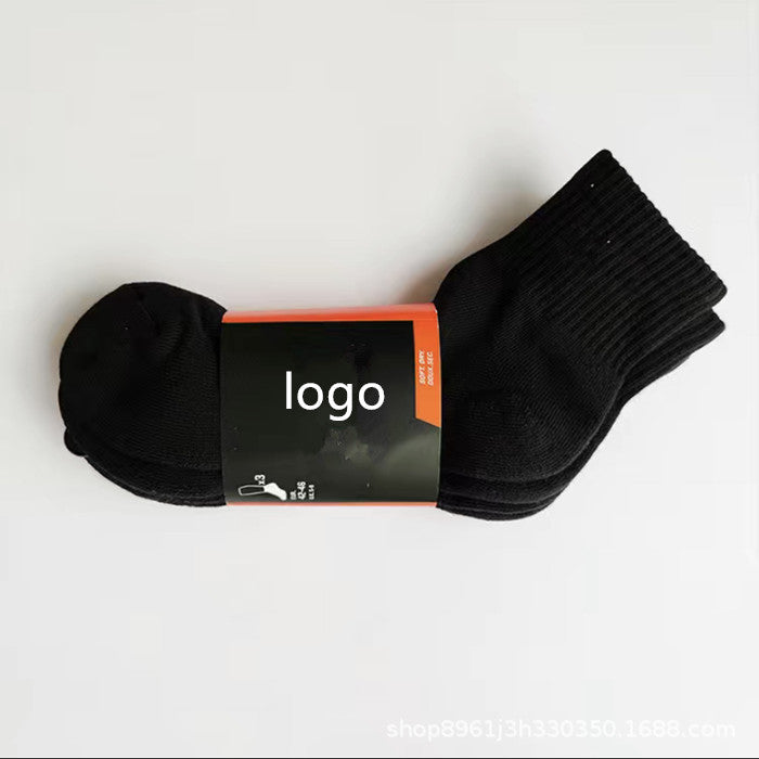 Black and White Medium Tube High Tube Four-season Solid Color Sports Socks Running Basketball Training Socks