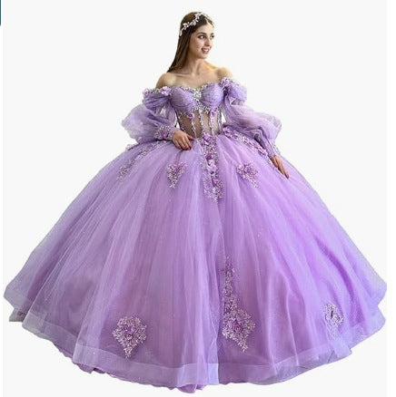 Floral One-Shoulder Tutu Dress with Bubble Sleeves - Spring Summer Elegant Party & Evening Wear