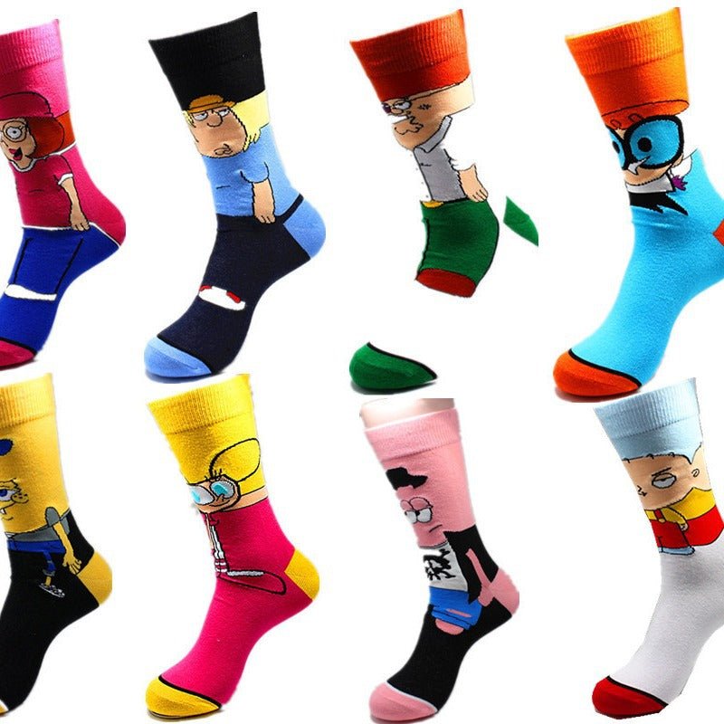 Men's Cotton Cartoon Animation Cotton Wholesale Sports and Leisure Straight Medium Tube Tide Socks-5PRS