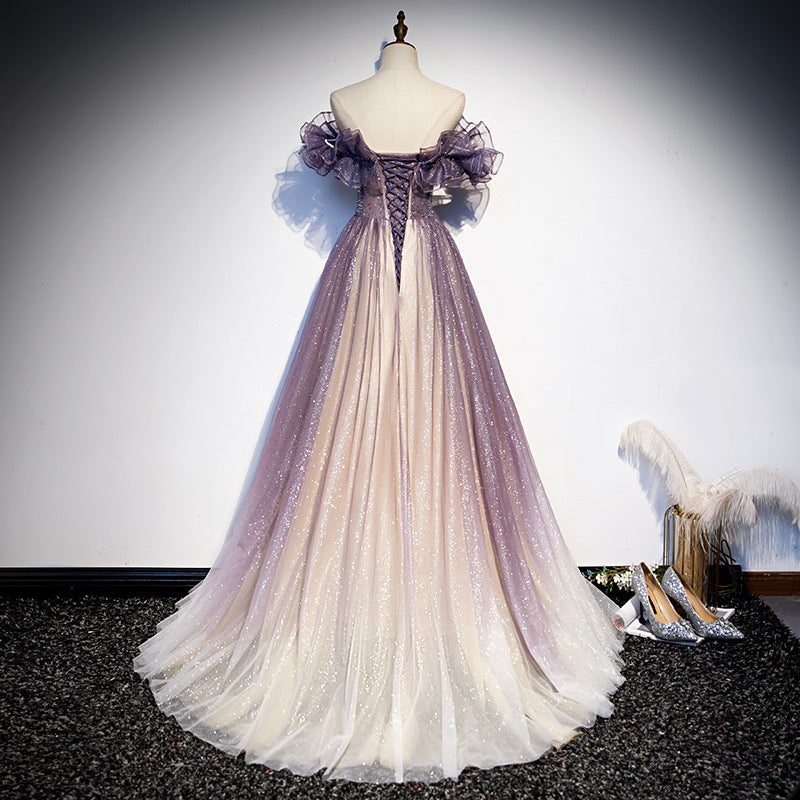 Lavender One-Shoulder Evening Dress - Elegant Long Gown for Summer Banquet & Choir Performances