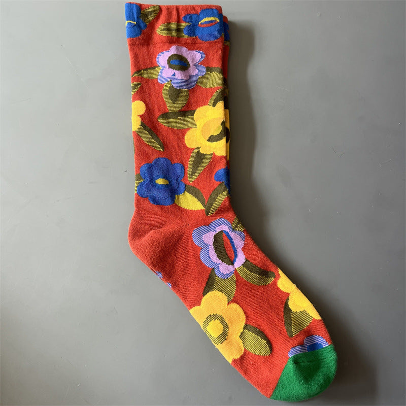 New Product Mid Calf Socks Women Oil Painting Socks Niche Fun Literary and Artistic Color Socks