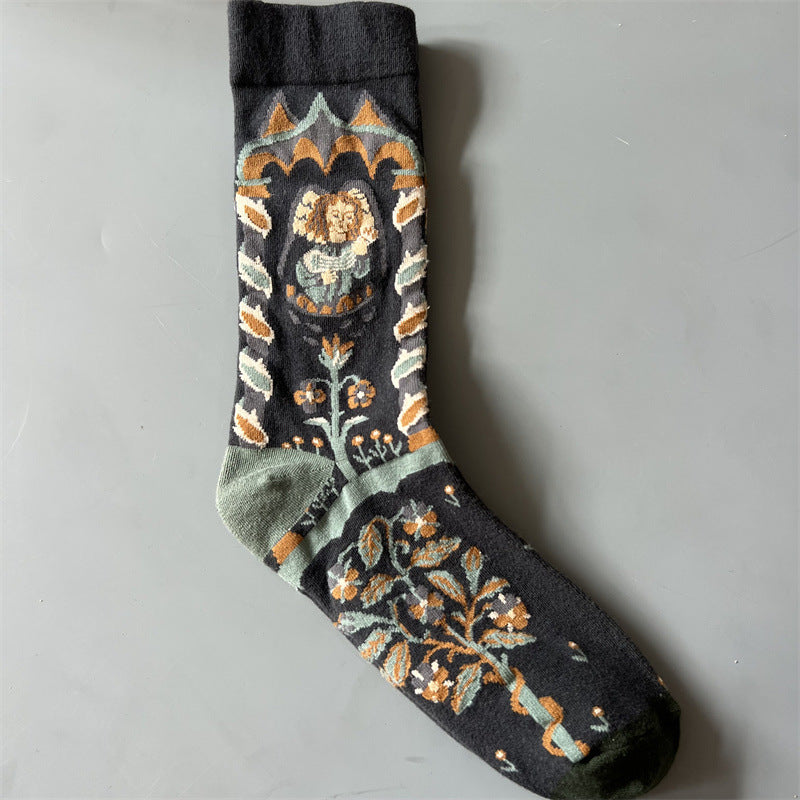 New Product Mid Calf Socks Women Oil Painting Socks Niche Fun Literary and Artistic Color Socks