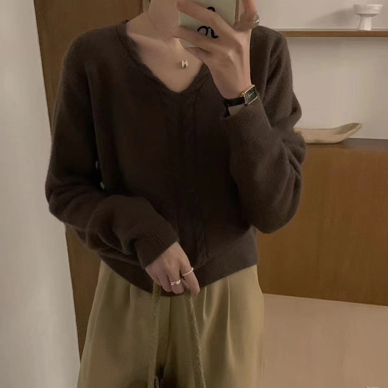 Lazy Wind Soft Waxy Twist Pullover for Women's Autumn and Winter New Design Loose Knitted Sweater for Women