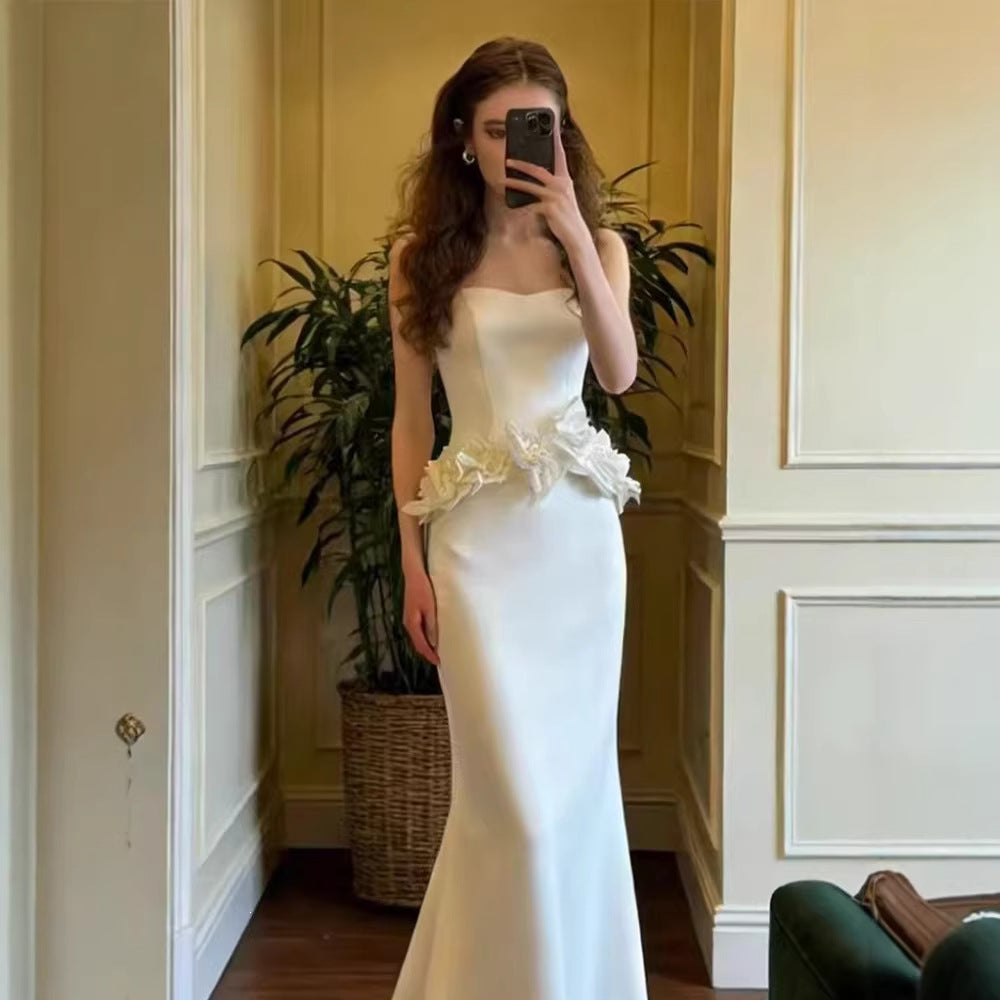 French Tube Top Satin Light Wedding Dress Bridal High Sense Engagement Dress Skirt Fishtail Welcome Out