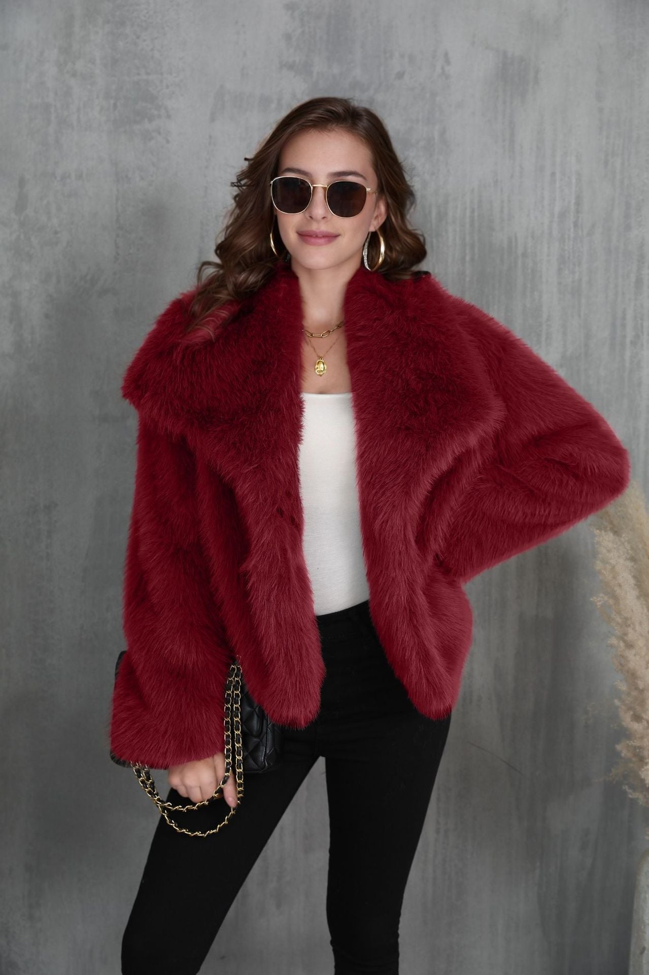 Fur Large Lapel Artificial Fur Jacket Short Fashion Fox Fur Jacket Fluffy Plush Women's Clothing