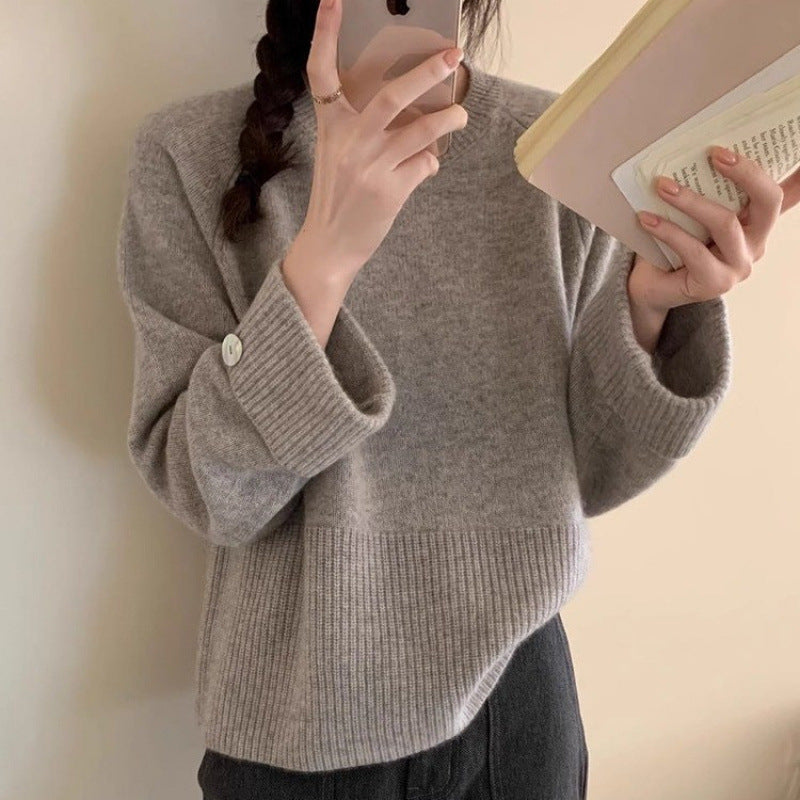 Loose Soft Waxy Comfortable and Thin Pullover Sweater Women's Lazy Style Long-sleeved Outer Wear Knitted Sweater