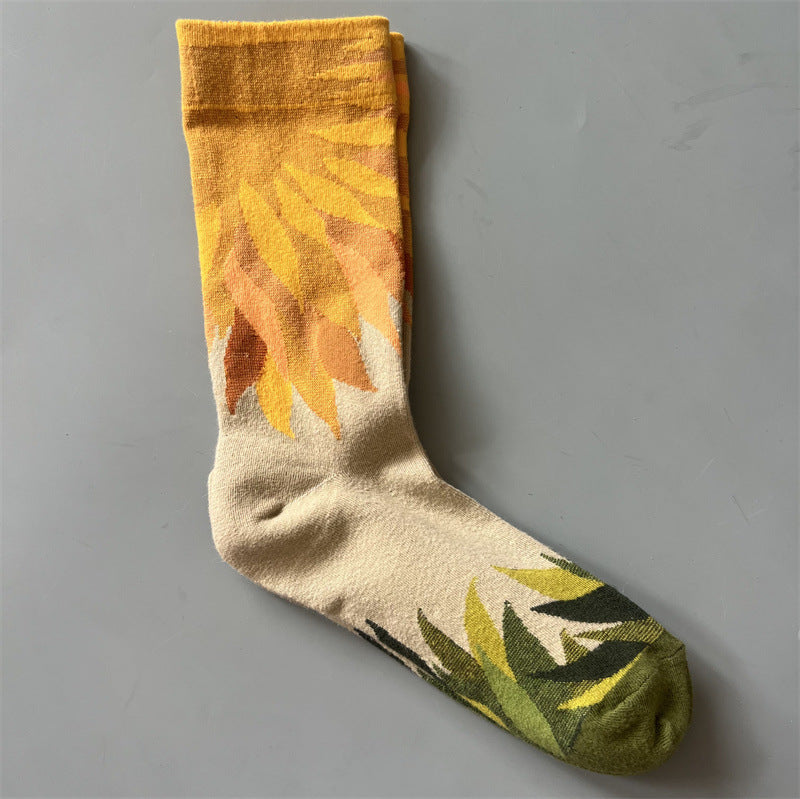 New Product Mid Calf Socks Women Oil Painting Socks Niche Fun Literary and Artistic Color Socks