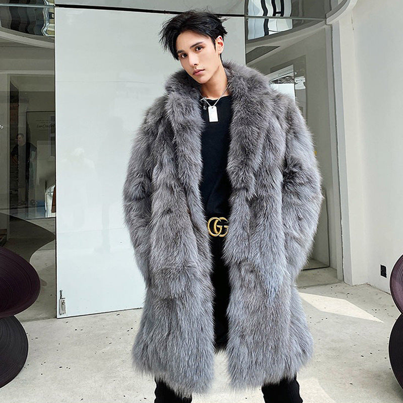 Men's Thermal Shearling Trench Coat - Long Faux Fur Jacket, Rustic Rugged Style