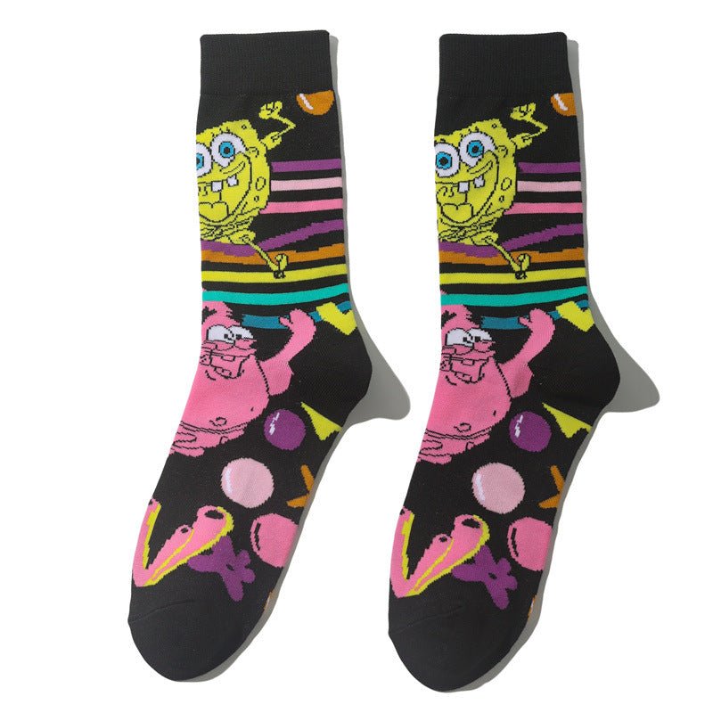 Men's SpongeBob SquarePants Women's Medium Tube Cartoon Men's Socks Anime Men's Movie Women's Personality Socks-5PRS