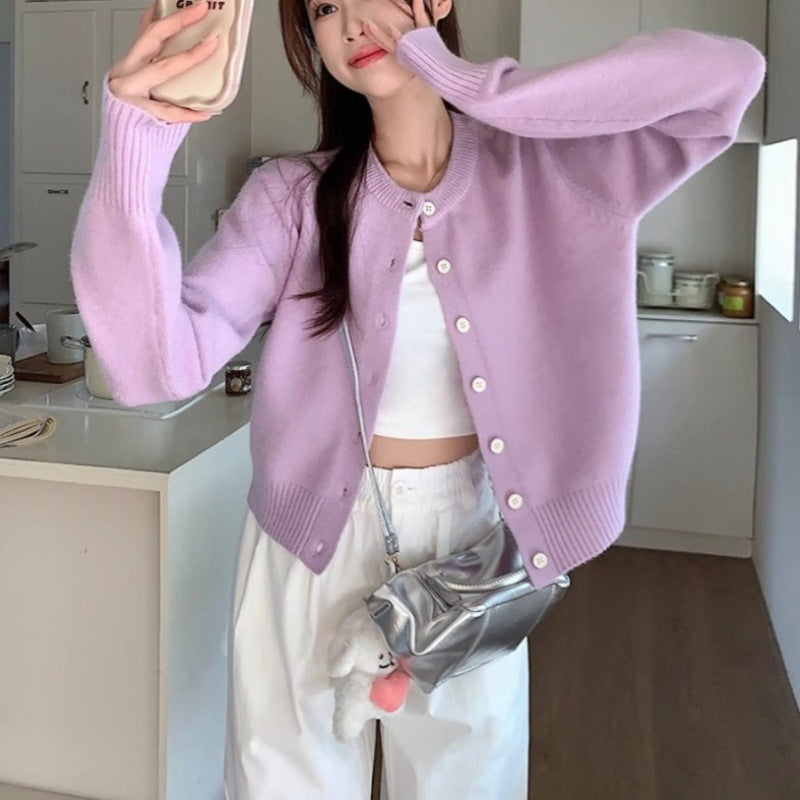 Gentle Wind Candy Color Knitted Cardigan Women's Spring New Soft Waxy Short Thin Top