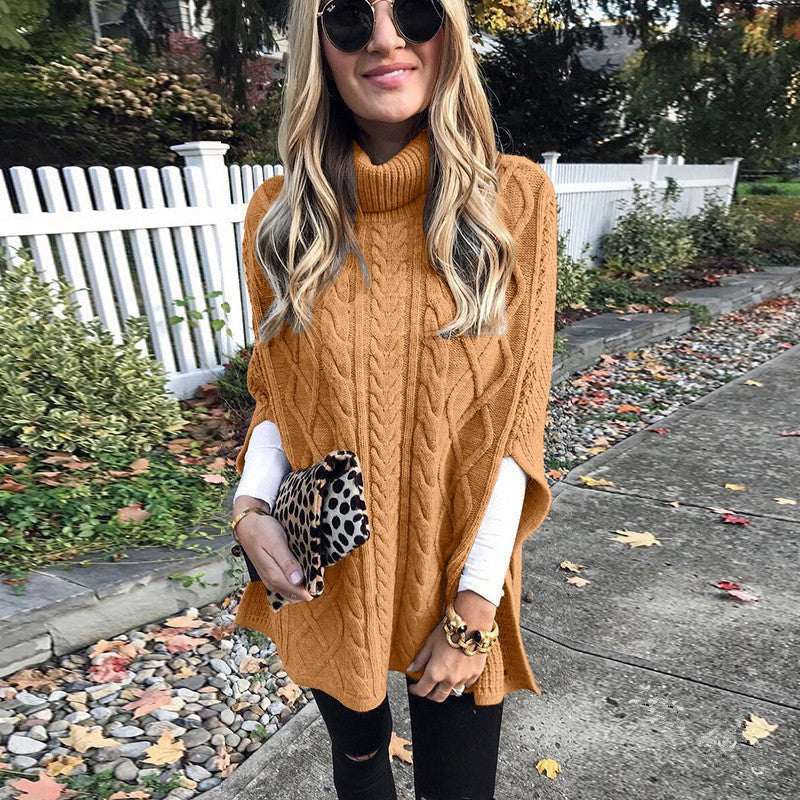 New Turtleneck Solid Color Street Hipster Sweater Loose Fashion Sweater Women's Shawl