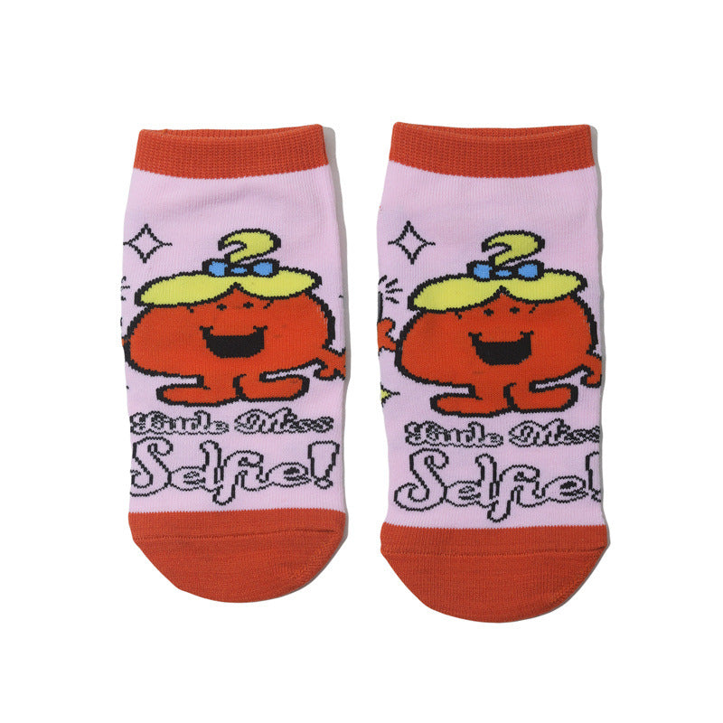 Female Cotton Animation Cartoon Men's Boat Socks Short Cotton Socks Comic  Personalized Animation Cute Sock-5PRS