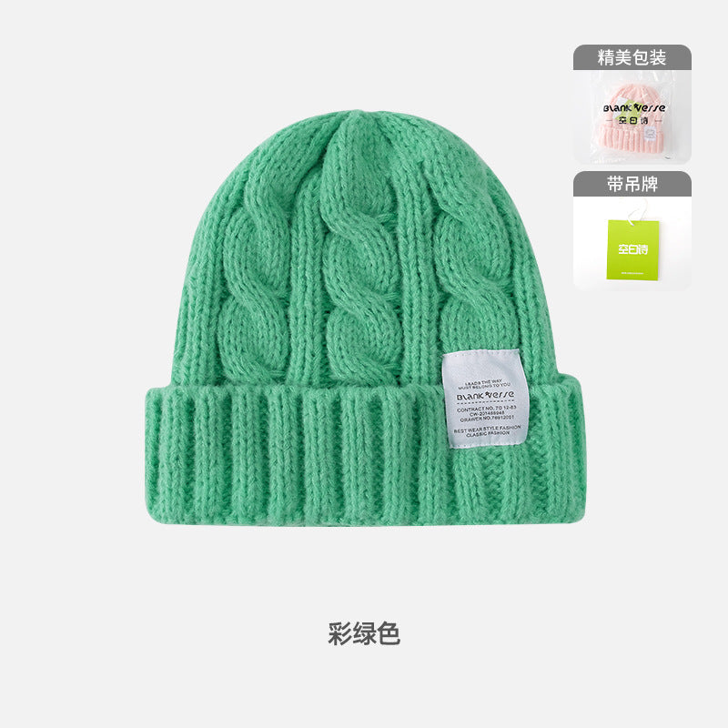 Solid Color Twist Female Autumn and Winter Student Warm Ear Protection Knitted Hat Couple Versatile Cold Hat