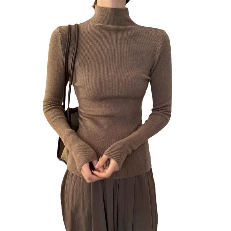 Half Turtleneck Candy-colored Sweater for Women's New Simple Slim-fitting Knitted Sweater