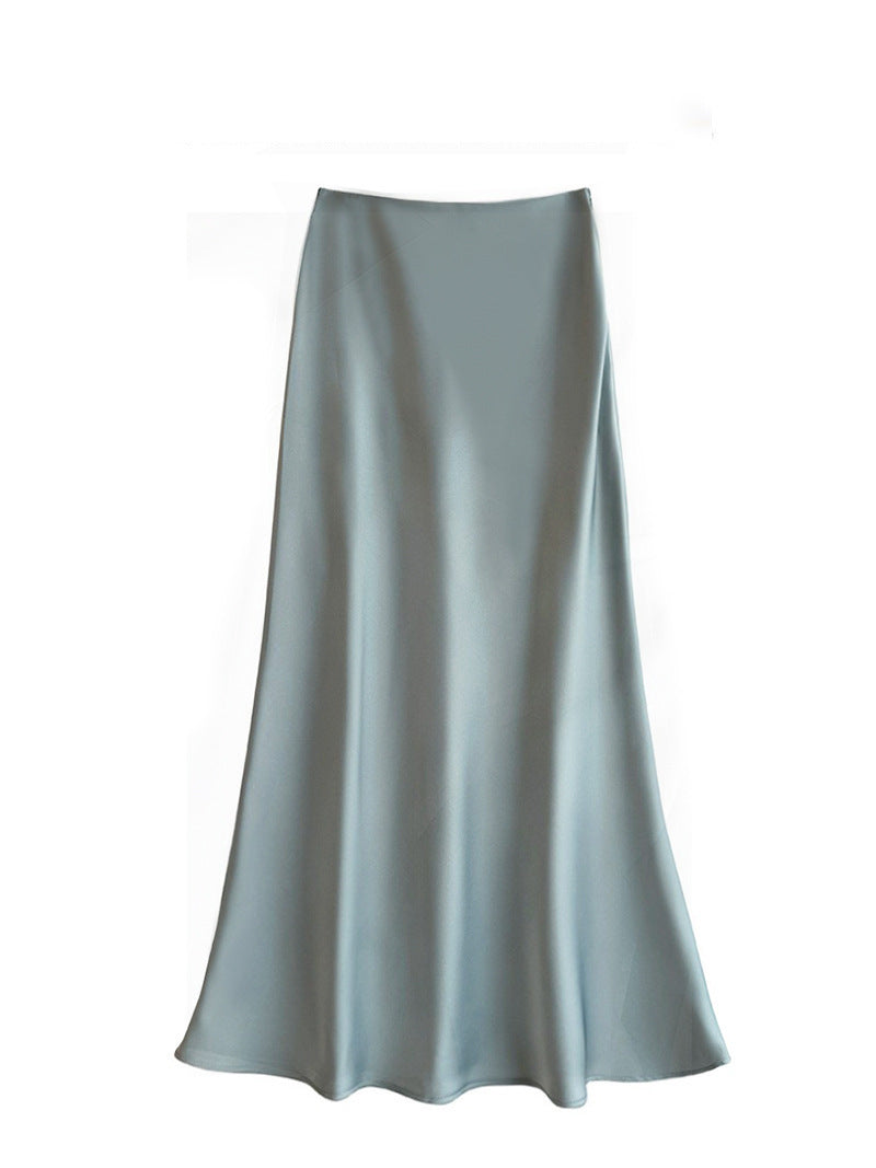 French Temperament Acetic Acid Satin Drape Skirt Women's Spring and Summer Solid Color High Waist Hip-wrapped Fishtail Skirt A-word Long Skirt