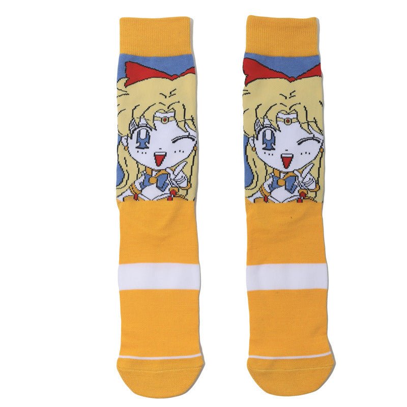 Female Casual Cotton Medium Tube Sailor Moon Anime Manga Day Man Women's Socks-5prs
