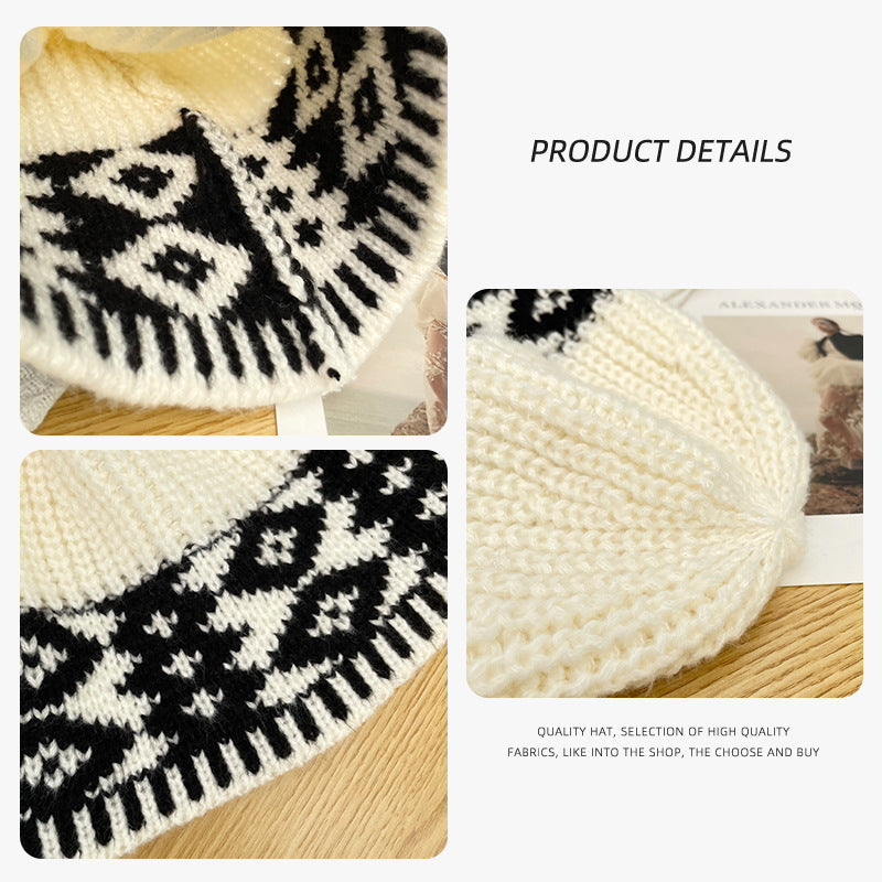 Retro Wool Hat Autumn and Winter Women's Warm Ear Protection Versatile Face Small Color Matching Warm Knitted Bucket Hat