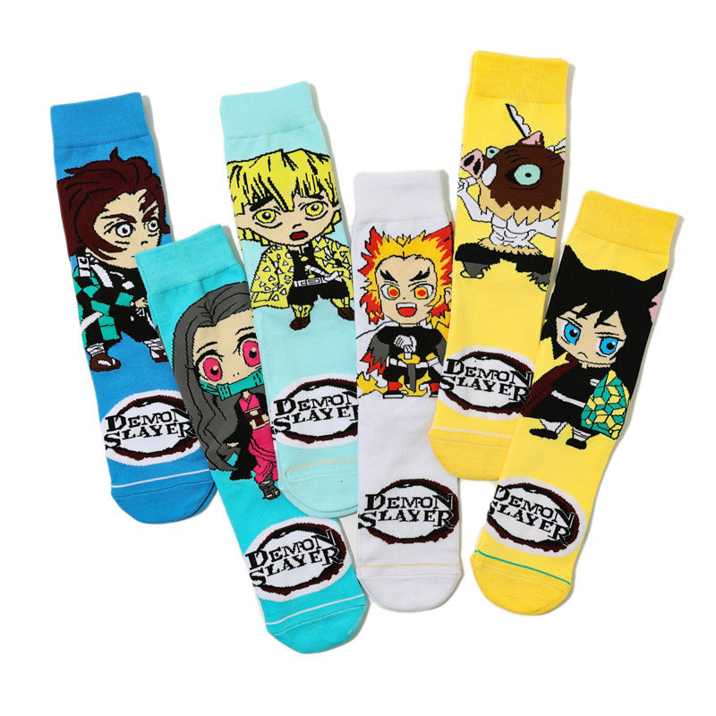 Men's Cartoon Medium Tube Women's Cotton Comic Socks, Stockings, Anime Trend Men's Ghost's Blade Socks-5PRS