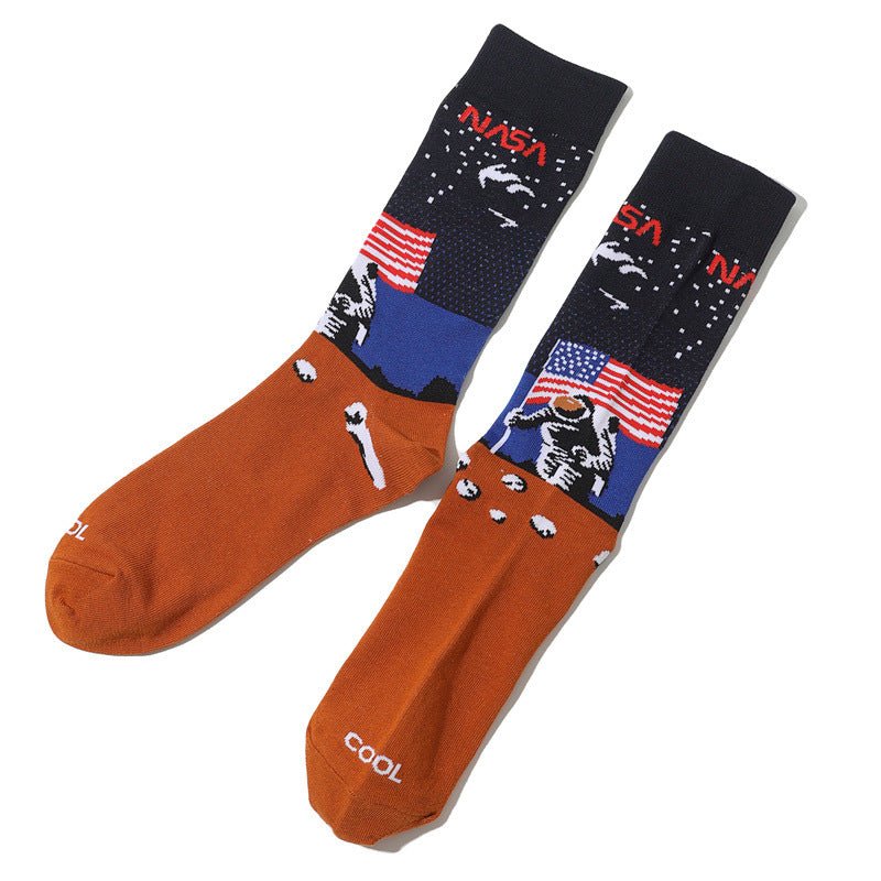 Men's Cartoon Personality Men's Socks Starry Sky Animation Design Cotton Tube Art Actress Sock-5PRS