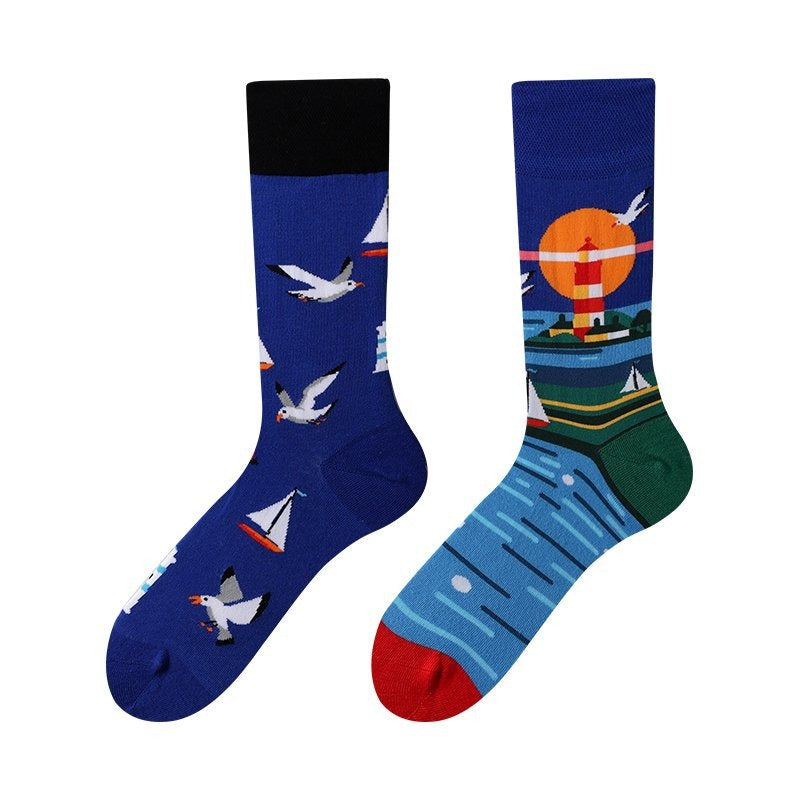 New Four Seasons Men's and Women's AB Original Design Asymmetrical Tide Socks Mandarin Duck Socks Street Tide Socks Cross-border
