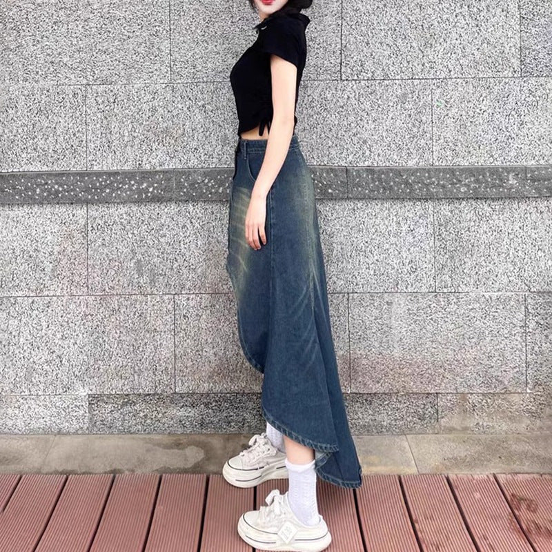Micro Mini Denim Skirt - Y2K Vintage Wash w/ Slit