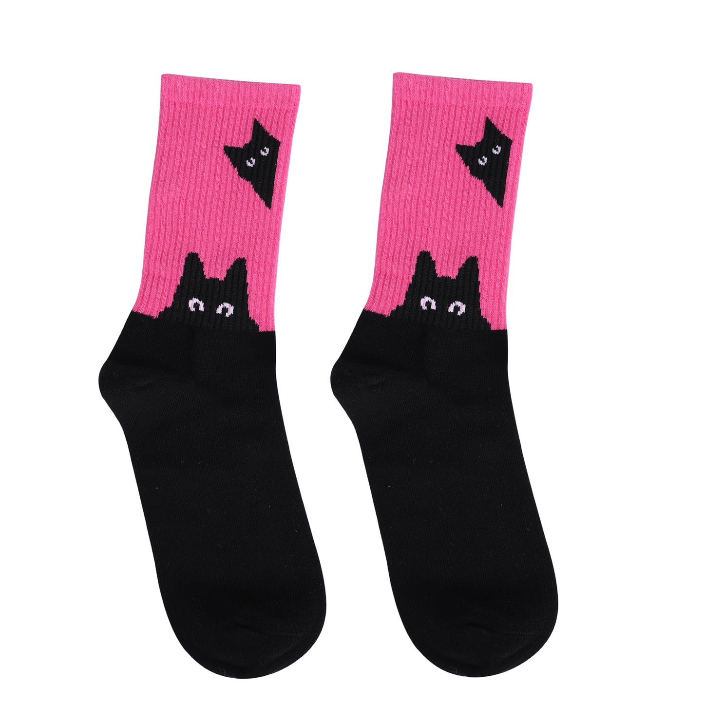 Casual Socks Hot Flashes Cat and Dog Rainbow Large Size Cotton Socks Women's Socks Casual Pure Cotton Women's Medium Tube Socks