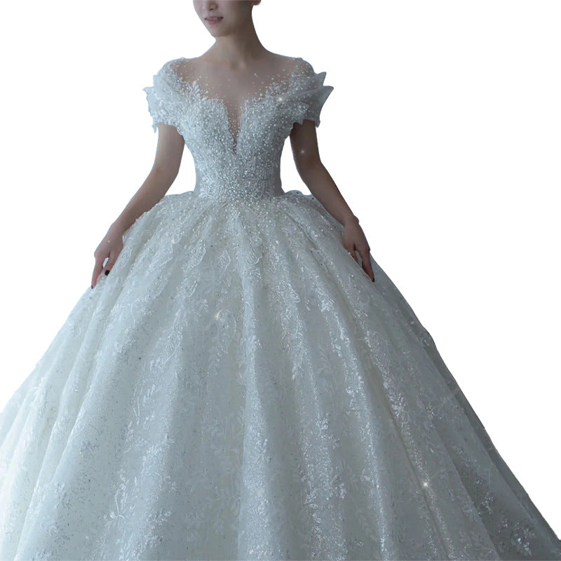 Empire Waist Maternity Wedding Gown | Bump-Friendly Princess Cut & Royal Train | Regal French Alençon Lace Dress