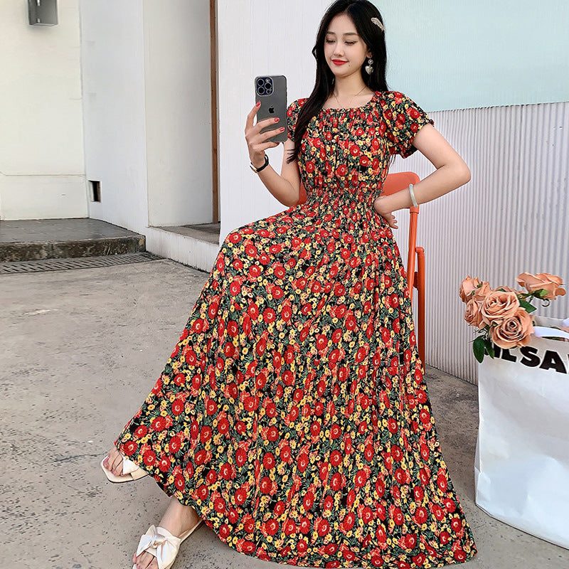 Prairie Dream Dress: Tiered Cotton Maxi - Cold Shoulder & Smocked Waist