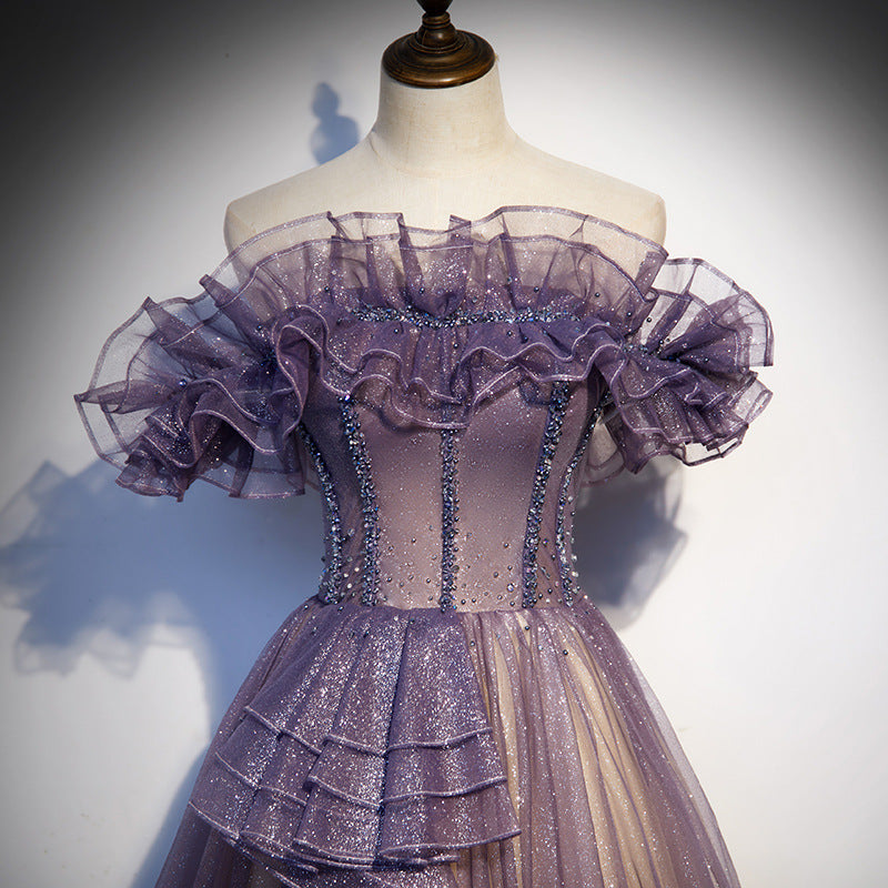 Lavender One-Shoulder Evening Dress - Elegant Long Gown for Summer Banquet & Choir Performances