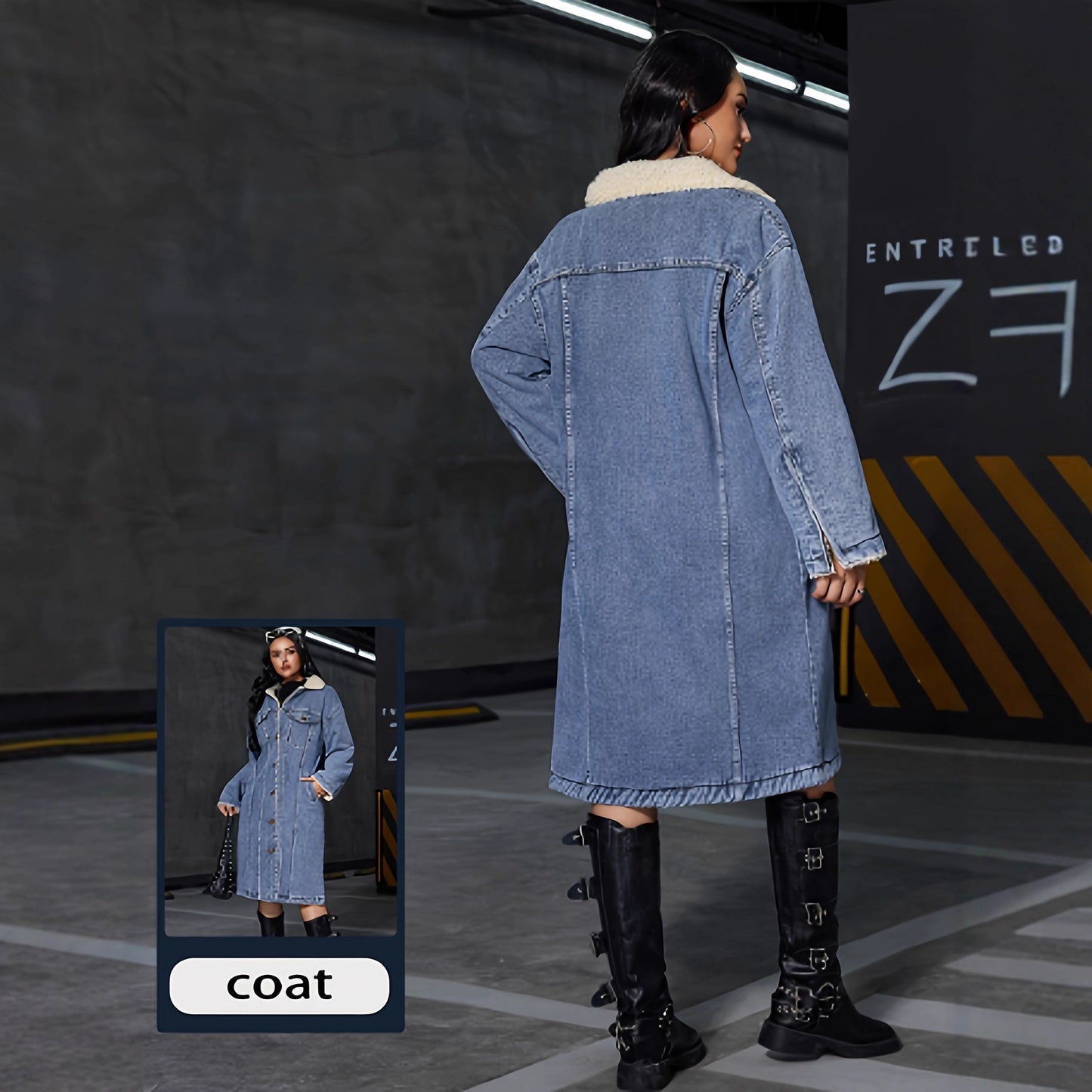 Women's Winter Lambswool Denim Jacket Mid-Length Korean Style Loose Slimming Thick Warm Cotton Streetwear